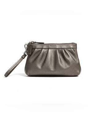 Coach Metallic Bronze Leather Wristlet Clutch Zip Top